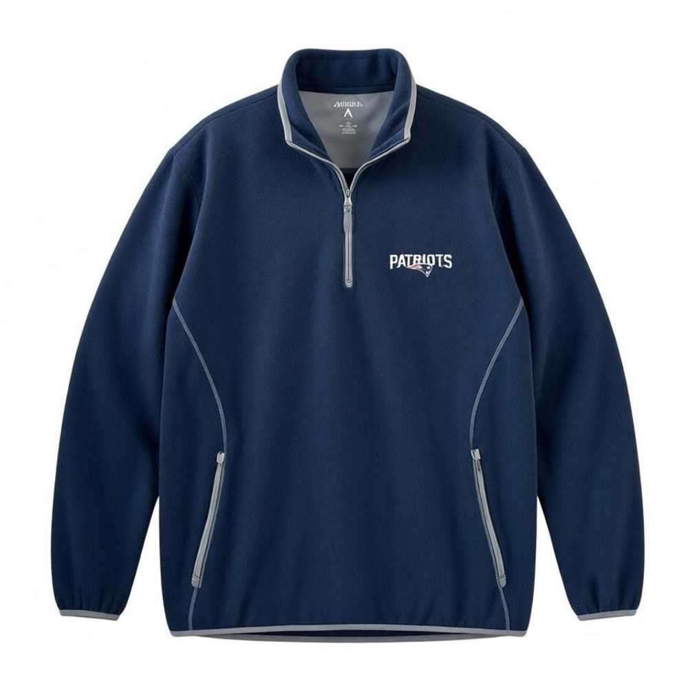 Antigua Blue Fleece Quarter Zip Pullover NFL New England Patriots Mens Sweater